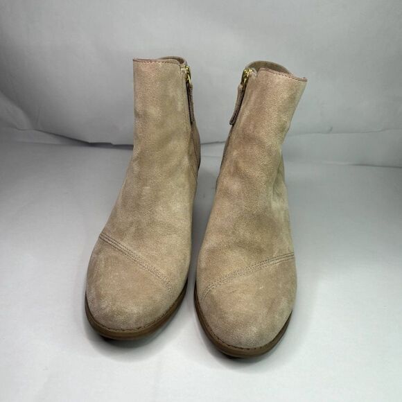 Toms Sadie Suede Sand Wedge Ankle Booties Round Toe Zip Womens Designer - Picture 7 of 10